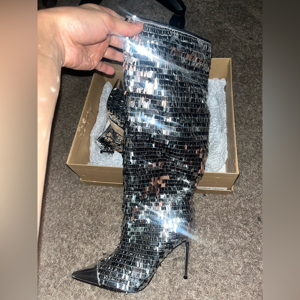 Steve Madden panther Silver Sequin boots